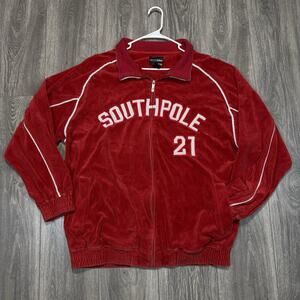 Vintage Southpole Velour Track Zip Jacket Mens XXL White Red Hip Hop Baggy Y2K